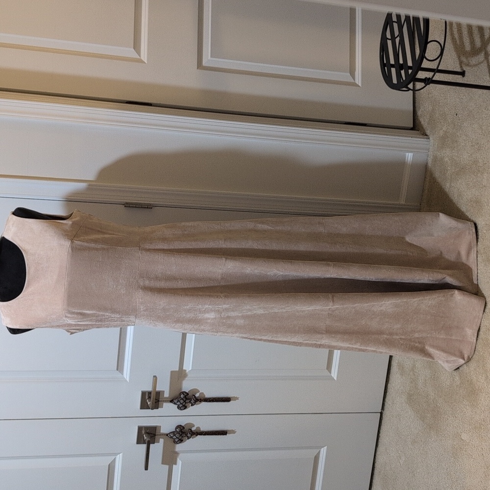 NWT Calvin Klein Classy Tan Faux Suede Tiered Maxi Dress